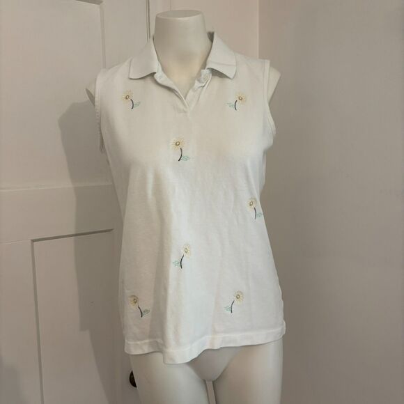 Izod size Medium Sunflower Girly Preppy East Coast Summer Collared Golf Tank Top - Picture 1 of 7